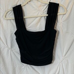 SHEIN Elegant Black Ruched Crop Top